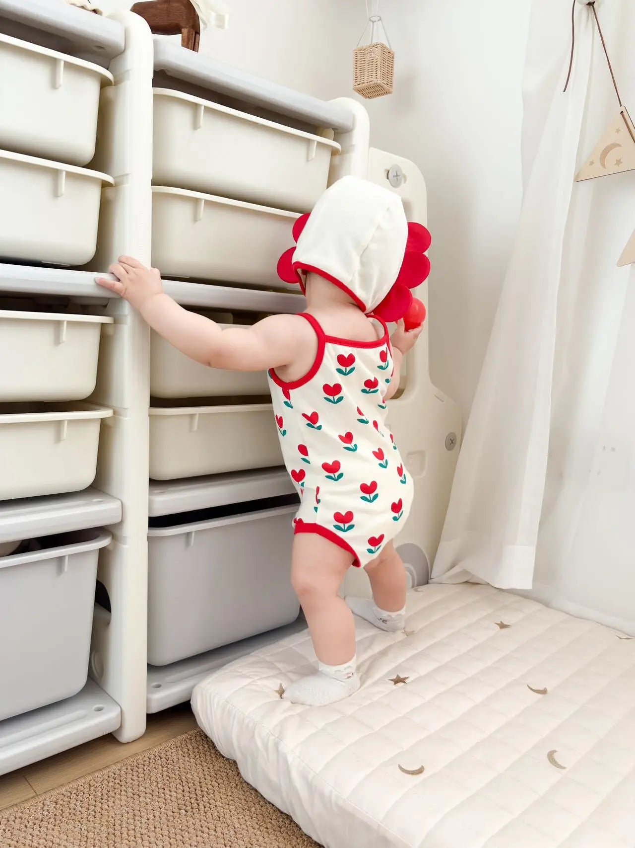 Baby Ein Stück Kleidung 2025, Sommer Koreanische Baby Body Ins Blume Voll Gedruckt Baby Sling Klettern Kleidung Mit Hut