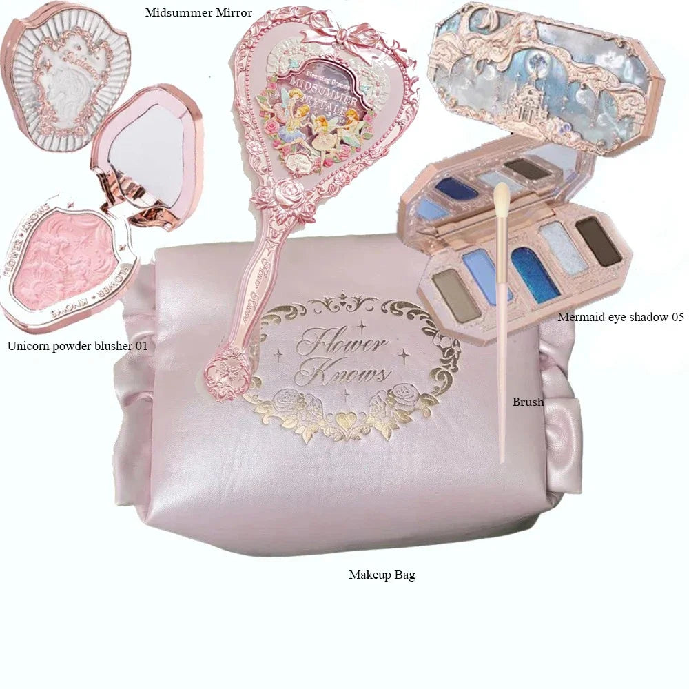 Makeup Set Flower Knows All in One GiftBox Glitter EyeShadow Palette Long Lasting Velvet Lip Cream Matte Blush with Cosmetic Bag.