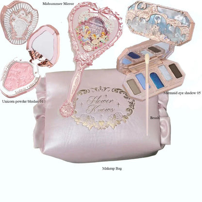 Makeup Set Flower Knows All in One GiftBox Glitter EyeShadow Palette Long Lasting Velvet Lip Cream Matte Blush with Cosmetic Bag.