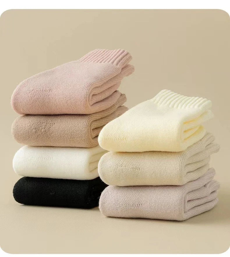 3 Pairs Wool Socks Women Winter Warm Thicken Snow Boot Markron Color Plush Hairy Soft Mid Tube Stockings Floor Sleep Socks White.
