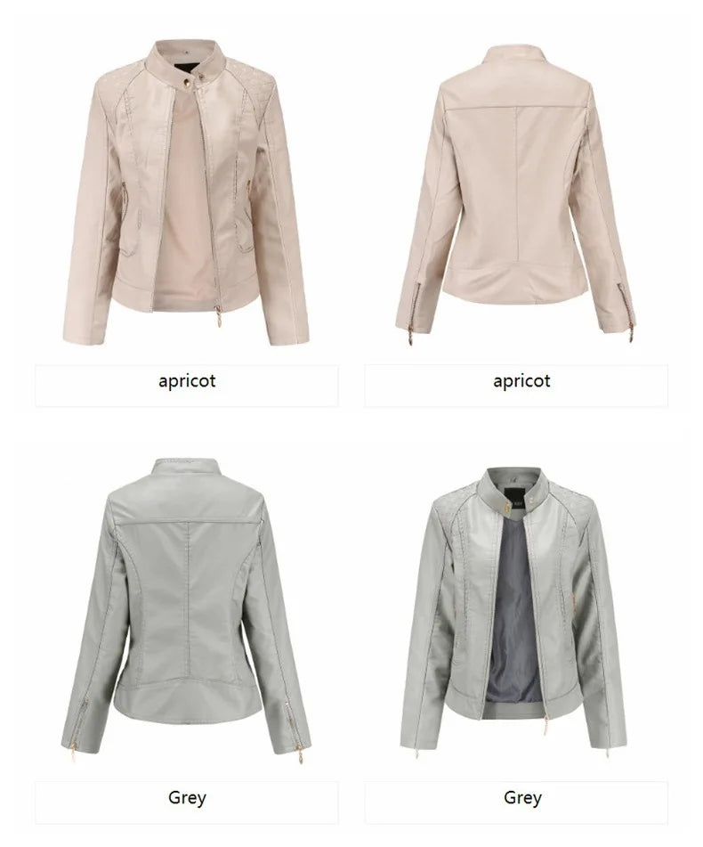 Women's Elegant Stand-up Collar Solid Jacket 2022 Female Three-dimensional Pattern Coat S-4XL New Pu Faux Leather Jacket Women.