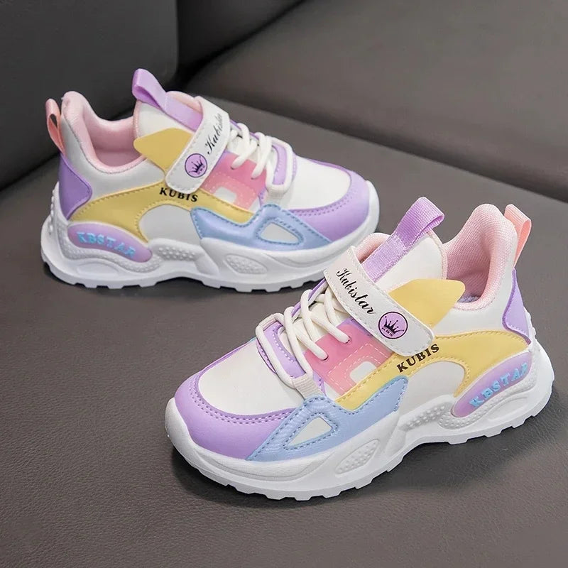 Kids Spring Sneakers Girls School Casual Shoes Outdoor Breathable Running Shoes Light Soft Tenis Pink Non-slip Children Shoes.