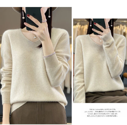 2024 100% Merino Reine Wolle V-ausschnitt Herbst Und Winter Pullover Pullover Neue Kaschmir Pullover frauen Beiläufige Gestrickte Top DMR201