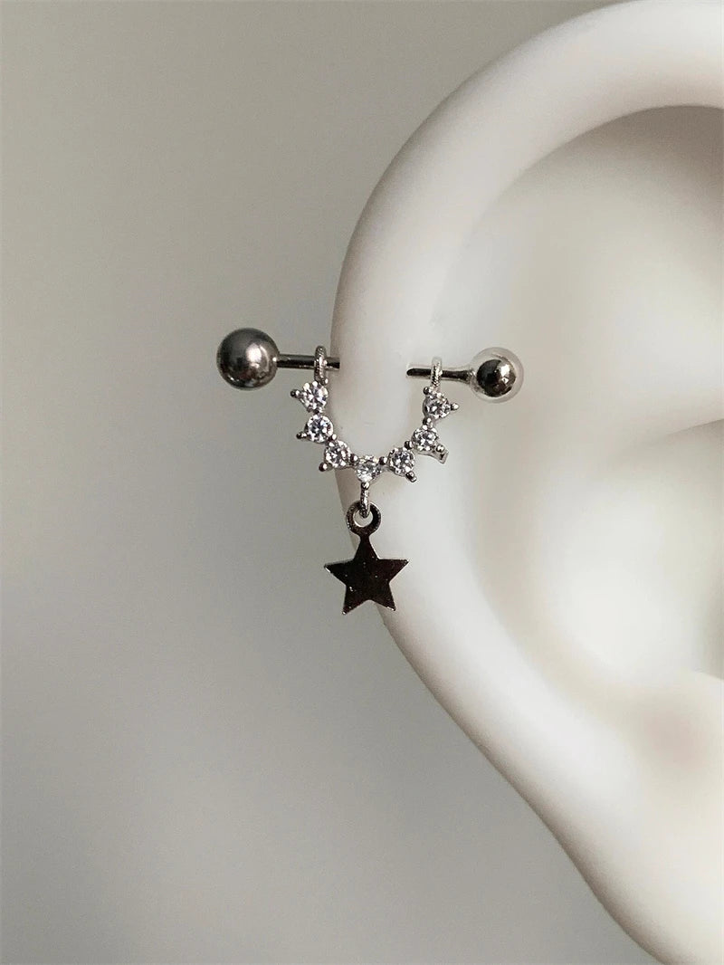 1 PCS Star Silver Color 316L Stainless Steel Ear Bone Nail for Women New Fashion Allergy Prevention Jewelry Gifts.