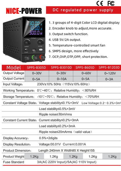 DC Lab Power Supply 30V 10A Adjustable Power Source For Phone Repair 24V 48V 72V Switching Power Supply Battery Fast Charging.