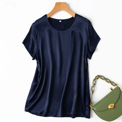 Women 100% Mulberry Silk 19 Momme half sleeve Crew Neck Top Shirt Blouse T-shirt More Colors M L XL MM4270.