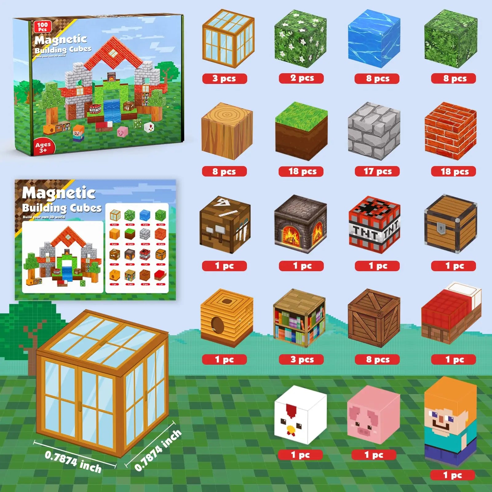 Magnetic Blocks 100PCS Magnetic Building Cube Game,Constructions Toys for Boys & Girls,STEM Montessori Stacking Toy for Children.