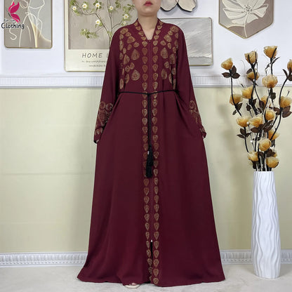 New Style Women Muslim Dress Chiffon Open Abaya 2024 Dubai Women Elegant Dress Islamic Clothing Zipper Cardigan Abaya With Scarf