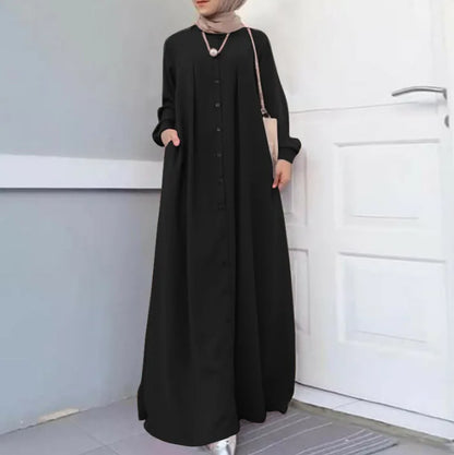 2025Spring Autumn Maxi Long Dress Women Muslim Long Sleeve Dress Loose Casual Dresses Vintage Hijab Islamic Clothing Caftan Robe.