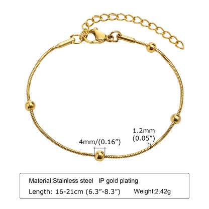 Non Tarnish Stainless Steel Bracelet Stackable for Women, Thin Herribone Chain Bracelet Waterproof Gold Plated Jewelry.