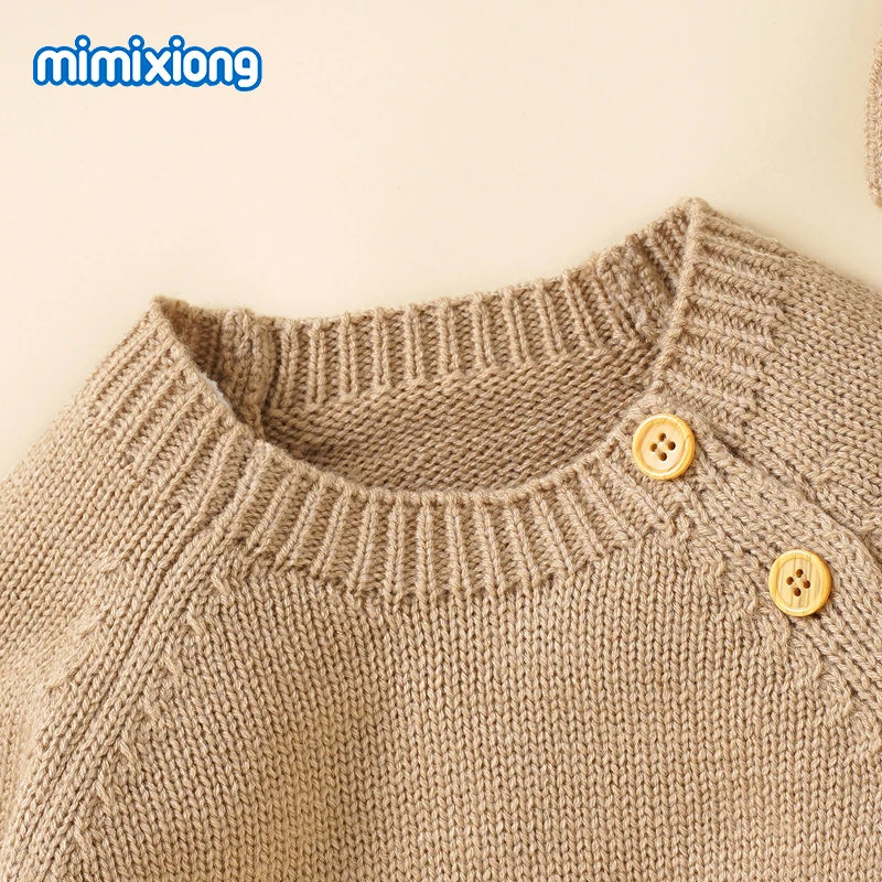 Baby Rompers Knitted Autumn Long Sleeve Newborn Boys Girls Jumpsuits Hats Outfits Sets Winter Solid Infant Netural Overall 0-18m