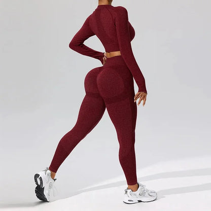 Autumn Winter Yoga Fitness Sportswear Long Sleeve Women's Top And Bottoms Quick Dry Set Finger Snap Gymnastics Outfit.