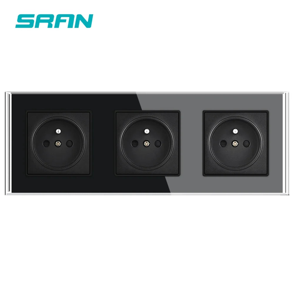 SRAN Französische USB-Wandsteckdose 5 V 2,1 A, Kristall-Hartglasscheibe 16 A 220 V 82 x 82 mm Steckdose Frankreich-Standard mit Abdeckung