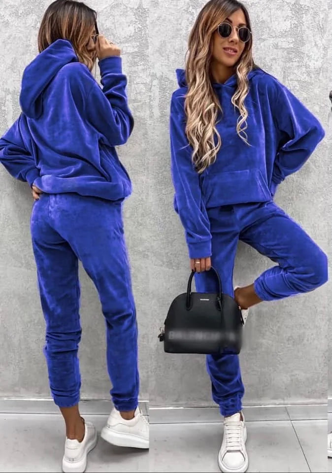 Autumn Winter Velvet Tracksuit Set Elegant Soft Pocket Pullover Top Female Loose Sweatsuit Pants Suit 2024 Two Piece Set Outfits.