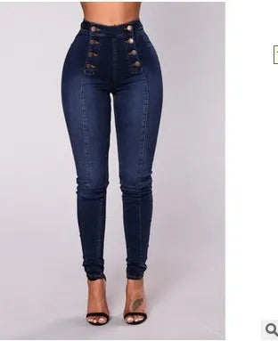 Denim Pencil Pants Women Vintage Jeans High Waist Washed Double Breasted Pockets Basics Ankle Length Trousers 2025 Streetwear.