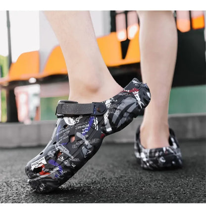 Plus Size 47 Men's Clogs 2025 Summer Sandals Beach Slippers Flat Sandals Men Leisure Slides Creative Printing Man Casual Shoes