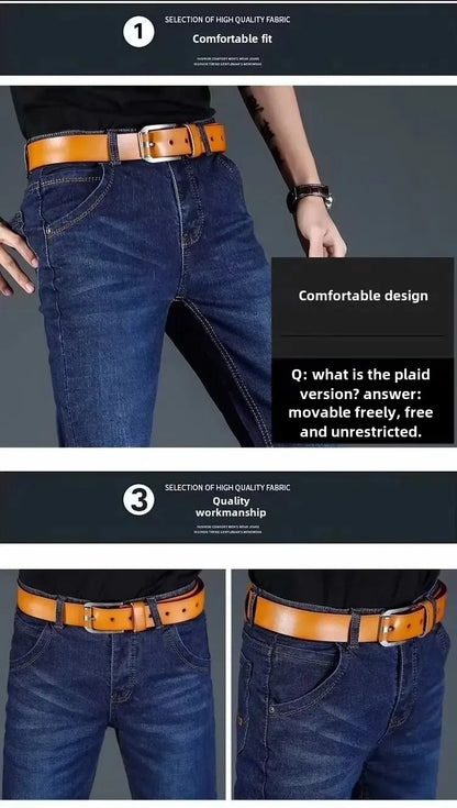 Summer Men's Stretch Jeans Straight-Leg Loose-Fit Business Casual Versatile Long Pants Lightweight Wear-Resistant.