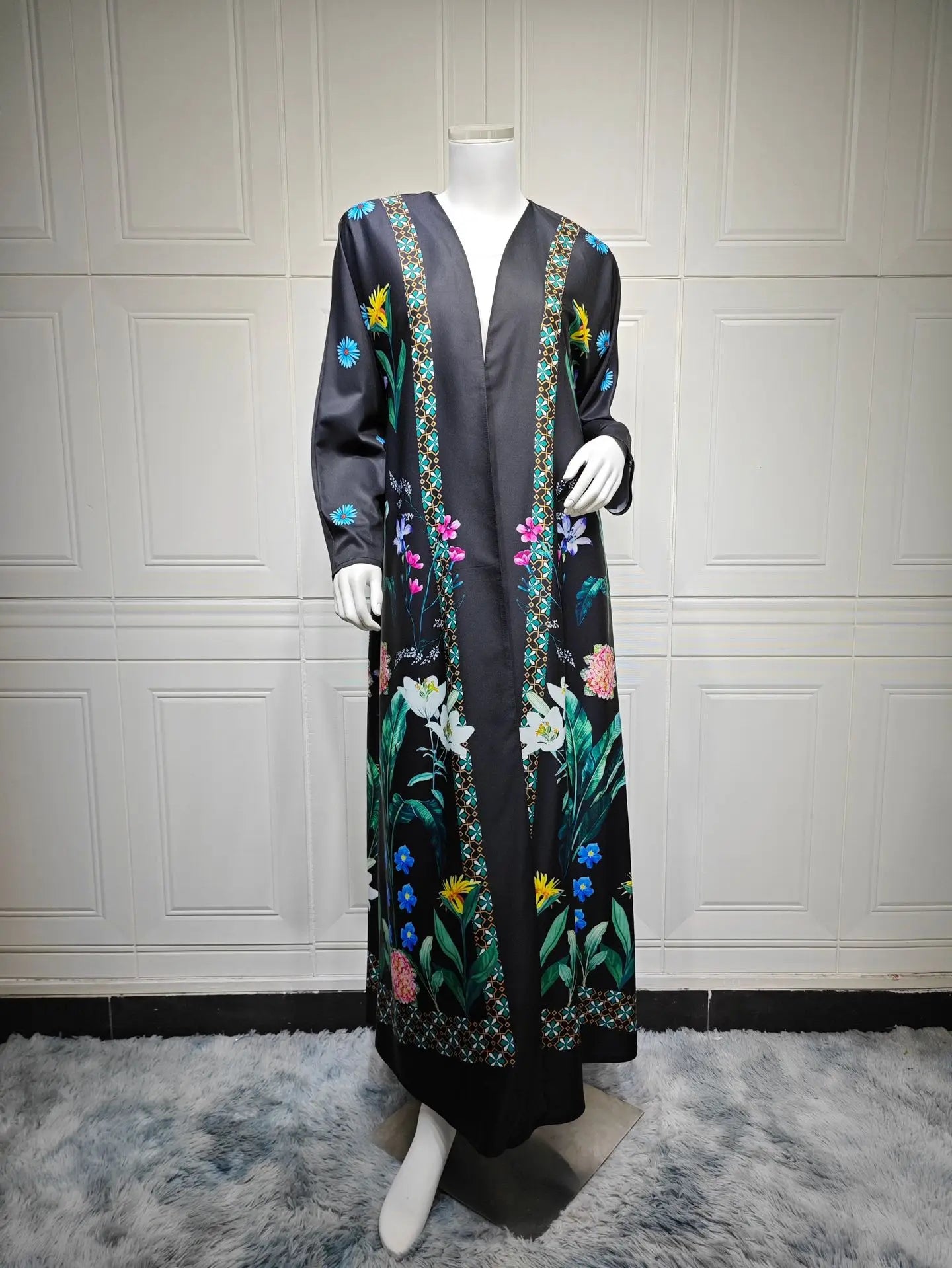 2025 Elegant Dubai Floral Print with Hijab Kimono Abaya Dress Luxury Saudi Arabia Muslim Women Islamic Middle East Turkey Robe.