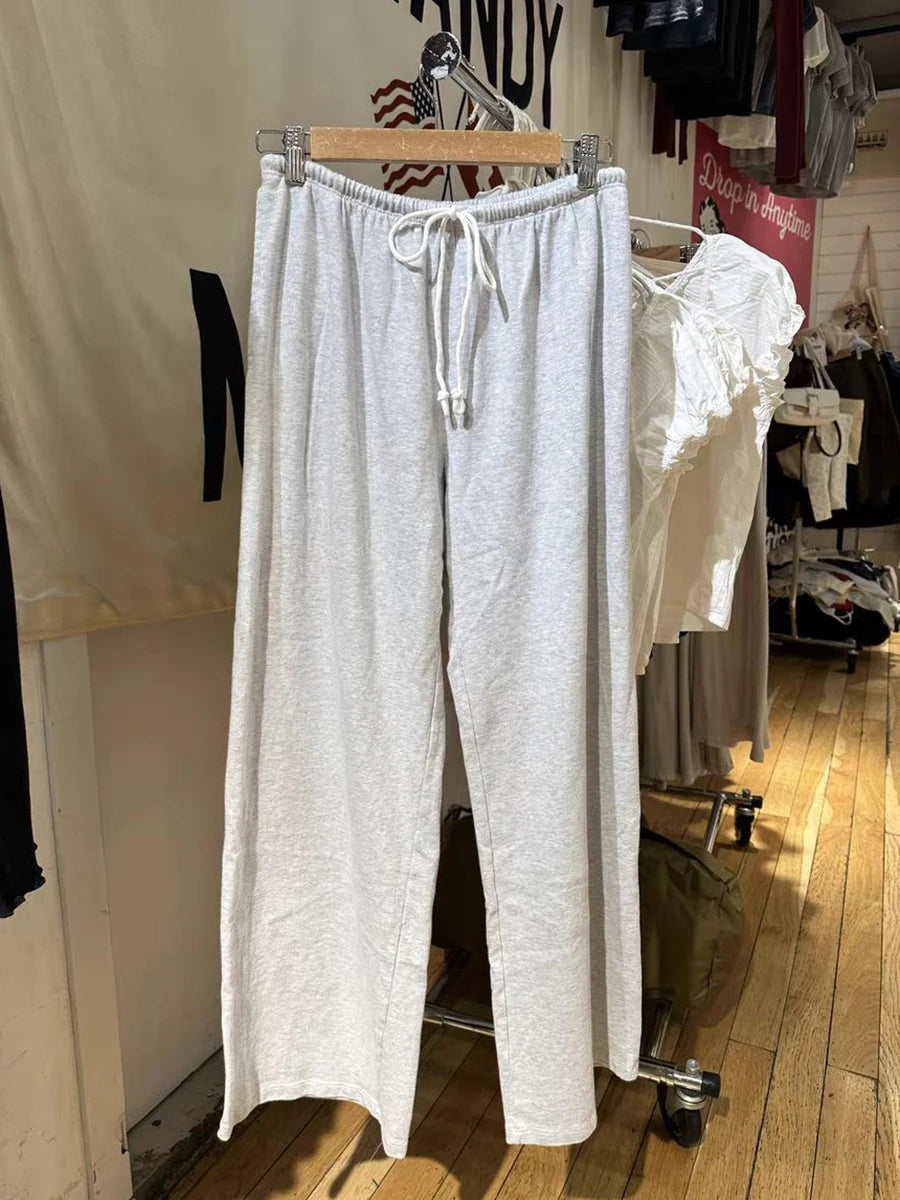 Solid Drawstring Straight Sweatpants Women Autumn High Waist Soft Cotton Trousers Casual Vintage Streetwear Sport Long Pant Y2k.