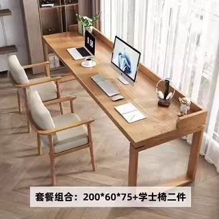 Solid wood double desk against the wall Long table Household simple modern student writing desk Study table Office computer desk