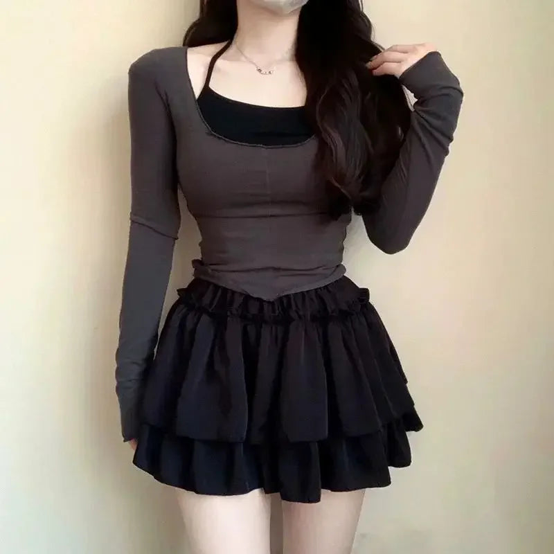 Summer Kawaii White Ball Gown Skirts Women Fashion Slim Fit Mini Skirts Giris Y2k All Match Elastic High Waist Black Faldas Goth.