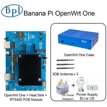 Banana Pi OpenWrt One MediaTek MT7981B 1GB DDR4 2.5GbE RJ45 and Gigabit Ethernet RJ45 256 MiB SPI NAND Open Source Smart Router.