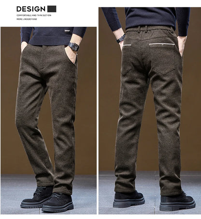 Men's Winter Velvet Casual Pants Thickened Warm Slim Fit Comfortable Solid Color Trousers Korean Fleece  Fashion Outdoor Jogging.