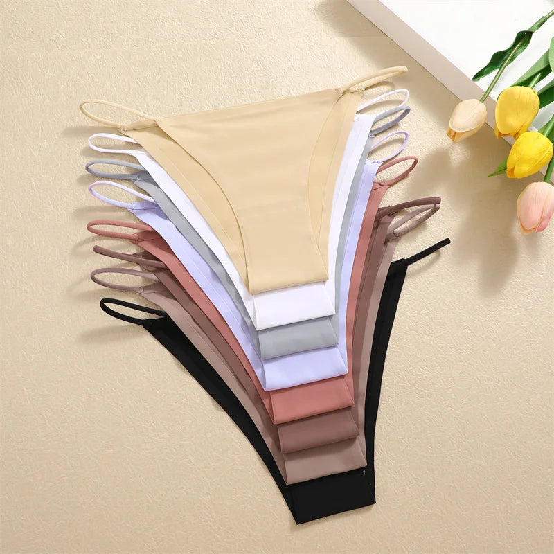 3Pcs/Set Women Seamless Panties Sexy Ultra-thin Briefs Female Ice Silk No Trace Underwear Low Rise Solid Color Soft Lingerie.