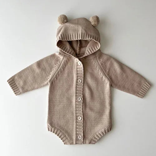 Herbst Winter Neugeborenen Baby Jungen Mädchen Gestrickte Overall Einfarbig Stricken Mit Kapuze Infant Baby Bodys Kinder Gestrickte Kleidung