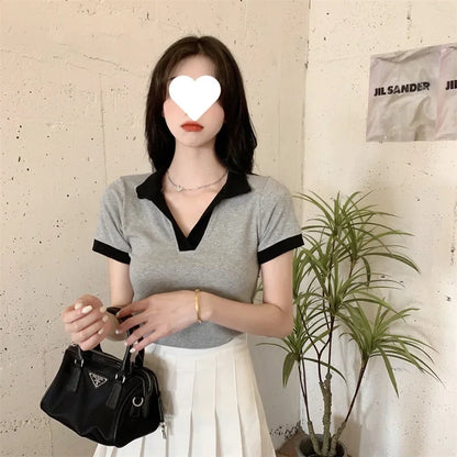 Plus Size Slimming Effect plus Size Women's Polo Neck T-shirt 200 Pounds Large Code College Style Top for plus Size Women.