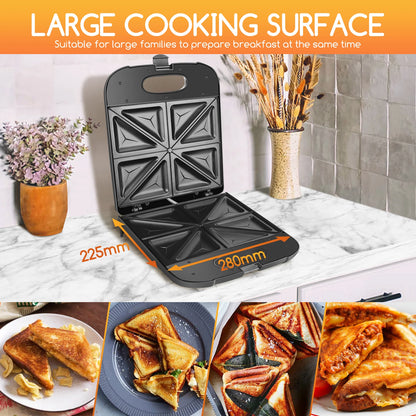 Aigostar Sandwich Maker XXL for 4 Sandwiches, 1400 W, Sandwich Toaster with Non-Stick Coating, Fast Heating, Temperature Control.