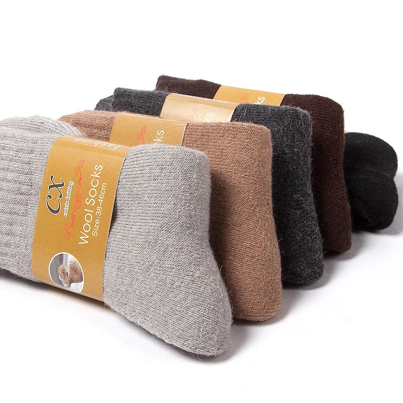 6 Pairs Winter Wool Socks Male Men's Socks Super Thicker Solid Socks Merino Plush Women's Socks Against Cold Snow Terry Socks.