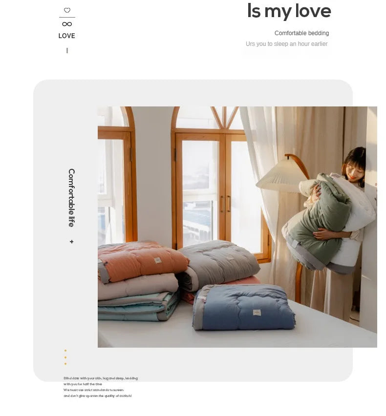 2025 new Japanese polyester cotton quilted summer quilt skin-friendly washable light luxury style solid color lightweight.