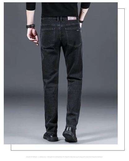Loose Casual Jeans for Men Mid-aged Thick Winter Long Pants Business Style Straight Leg Spring Autumn Korean Version