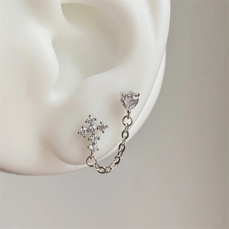1PCS Pink Zircon Cross 316L Stainless Steel Annular Ear Bone Nail New Fashion U-shaped Earrings for Women Y2K Punk Jewelry.