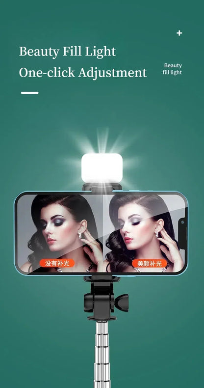 Cell Phone Selfie Stick Tripod Blue-tooth Remote Wireless Selfi Stick Phone Holder Stand with Beauty Fill Light for Phone.