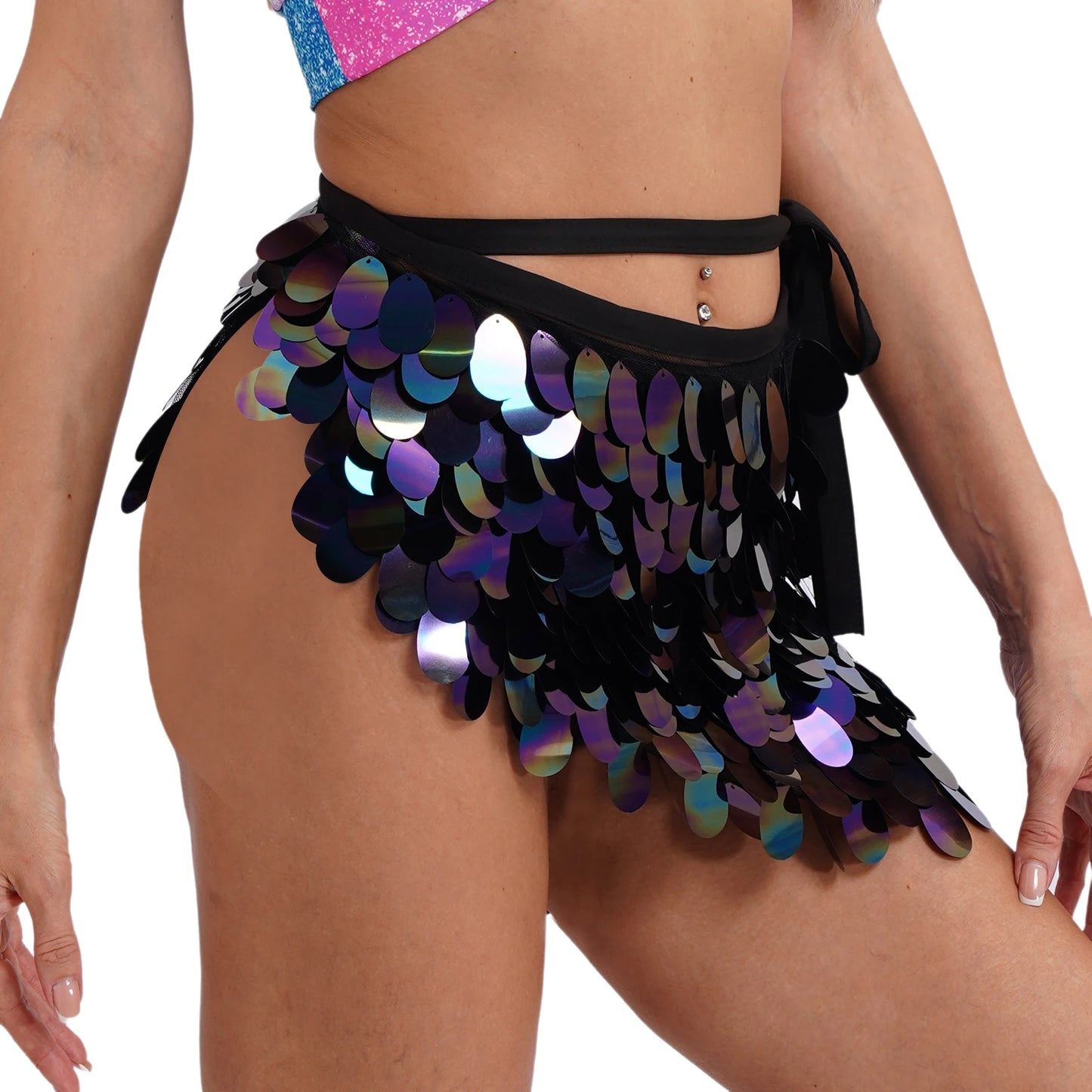 Womens Sequins Dance Skirt Lace-Up Mermaid Hip Scarf Wrap Long Belly Dance Hip Skirt Festival Dance Stage Performance Costumes