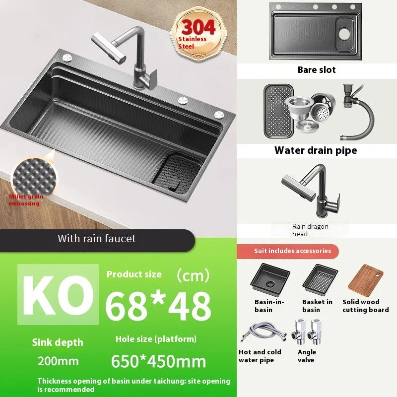Stainless steel Kitchen Sink Thick Embossed Large Single Slot vegetable washbasin Dishwashing Sink Undermount Basin