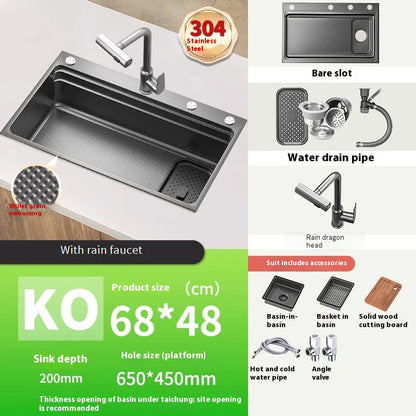 Stainless steel Kitchen Sink Thick Embossed Large Single Slot vegetable washbasin Dishwashing Sink Undermount Basin
