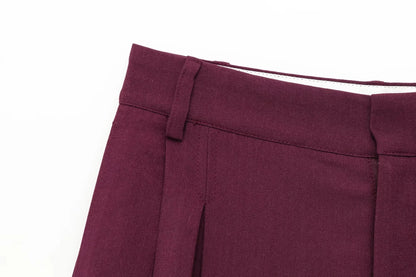 KONDALA Vintage Chic Office Lady Red Solid Women Suit Notched Single Button Pockets Blazer Straight Loose Pants Fashion 2025 Set