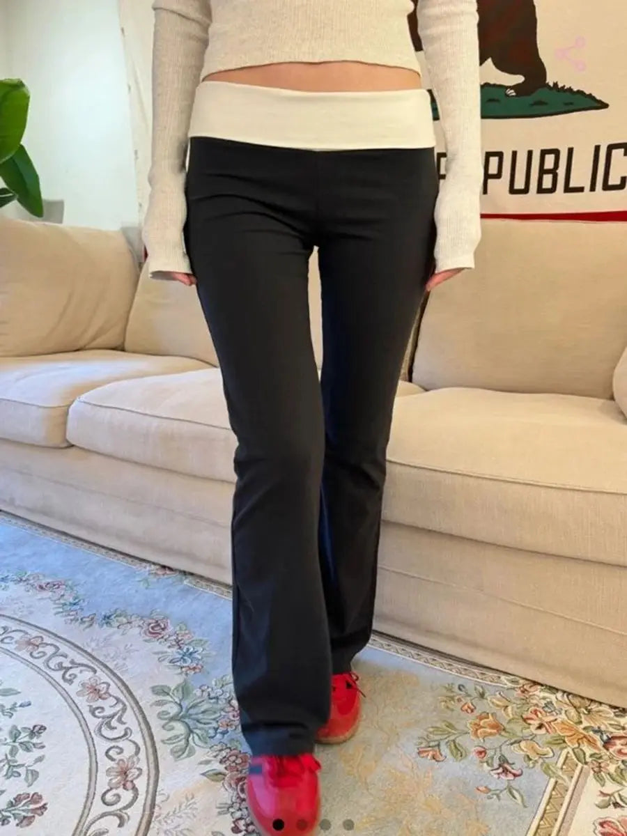 New Basic Black T-shirt Pants Sets Women O-neck Slim Tees+ Patchwork Yoga Sweatpants Solid Vintage Cotton Sport 2 Pieces Sets.