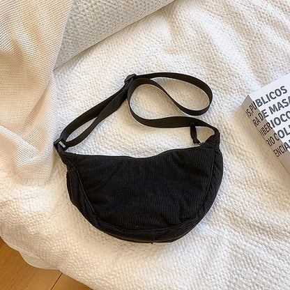 Solid Color Corduroy Women's Hobos Shoulder Bag Retro Casual Female Crossbody Bags Ladies Daily Travel Handbags Messenger Bag.