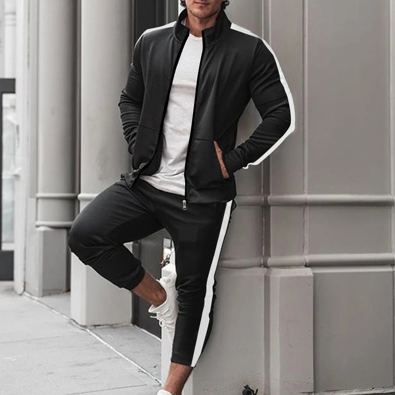 Frühling und Herbst neue Freizeit Herren Sport Set farbige Herren Stehkragen Casual Set trend ige Sport 2-teiliges Set.