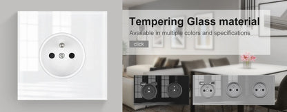 SRAN Französische USB-Wandsteckdose 5 V 2,1 A, Kristall-Hartglasscheibe 16 A 220 V 82 x 82 mm Steckdose Frankreich-Standard mit Abdeckung.