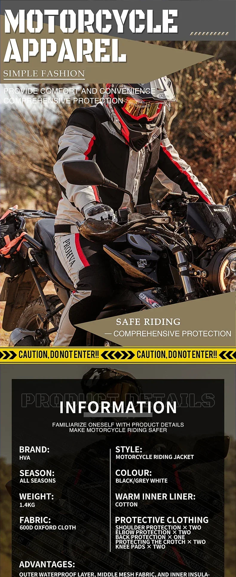 HVA Waterproof Motorcycle Jacket Men's Racing Suit Removable Liner Warm Autumn and Winter Motorcycle Jacket Suit Anti-fall Suit.