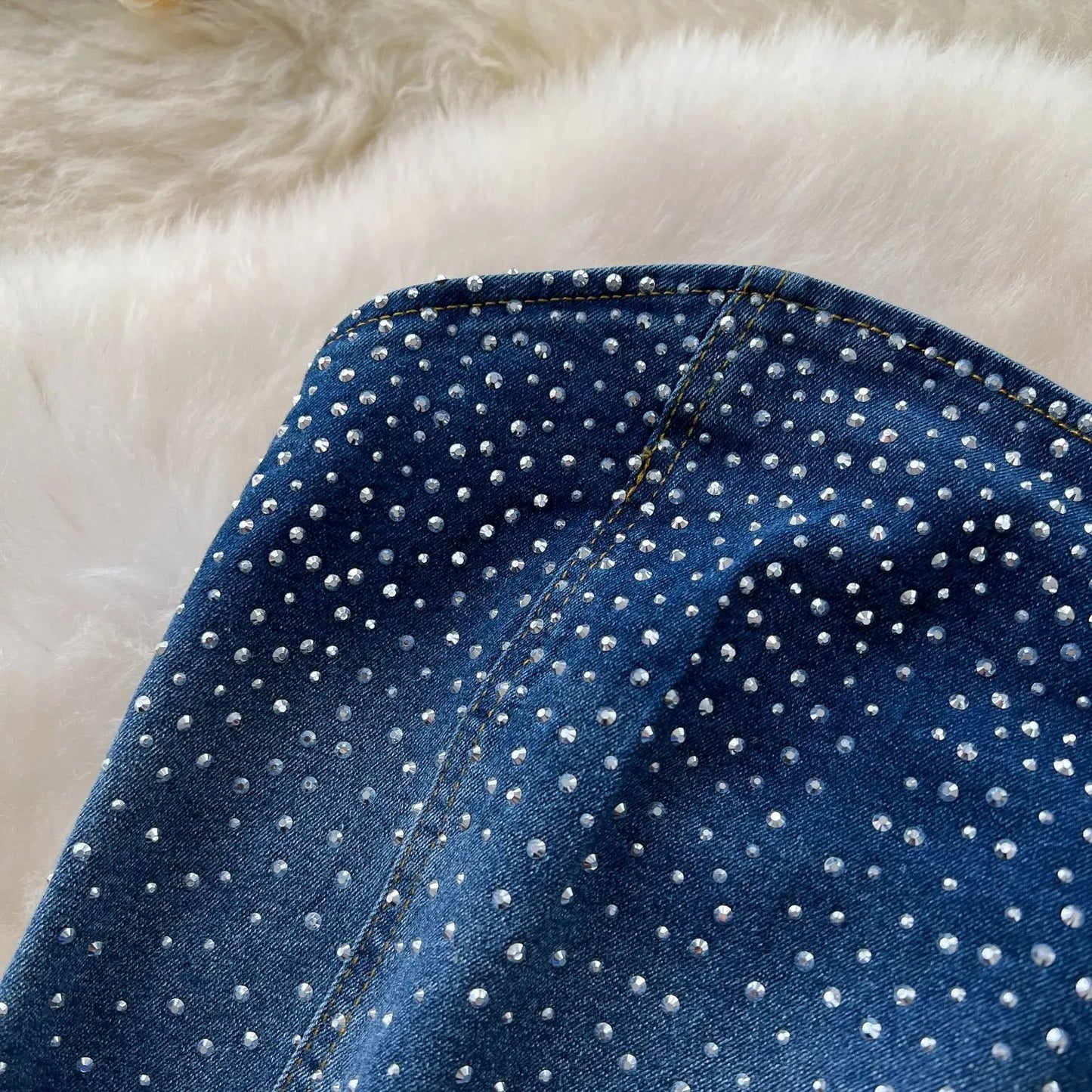 Denim Pant Set Women Two Piece Sets Sexy Matching Sets Sleeveless Short Tops Long Flare Pants High Waist Slim Hot Diamond.