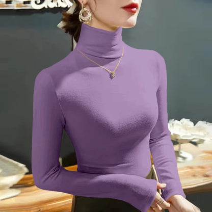 2025 Fashion Autumn Winter Female Turtleneck Fleece Stretch Shirt Women Long Sleeve T-shirt Warm Basic Pullover Bottoming Tops.