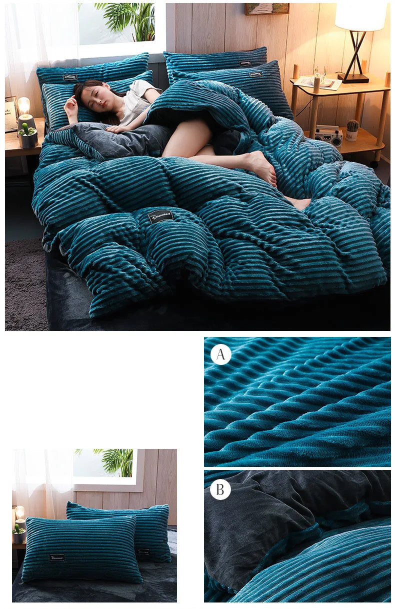 Winter Warm 3pcs Bedding sets Double bed Quilt Cover Thick double-sided velvet king Twin queen size duvet cover with pillowscase.