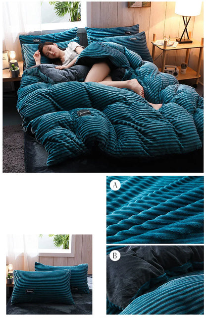 Winter Warm 3pcs Bedding sets Double bed Quilt Cover Thick double-sided velvet king Twin queen size duvet cover with pillowscase.