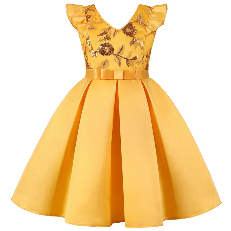 3-10 Y Pailletten Blumen Stickerei Mädchen Kleid Sommer Ärmellose Prinzessin Party Kleider Weihnachten Geburtstag Geschenk Kind Casual Kleidung